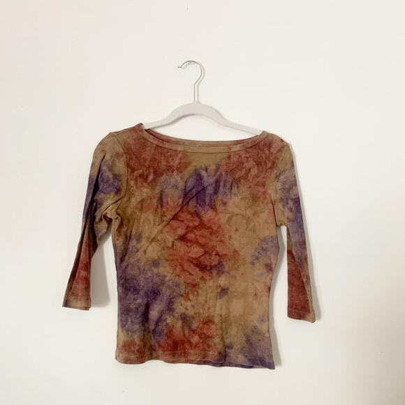Tan Tye Dye Sparkly 3/4 Sleeve top - Picture 2 of 4